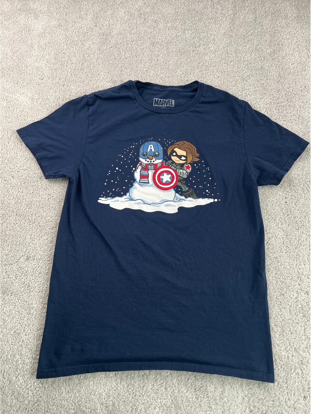 Marvel Captain America Winter Soldier Snowman Christmas T Shirt Navy Blue M
